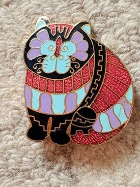 Barbara Lavallee Cloisonne Cat Pin Colorful Folk Art Enamel Brooch